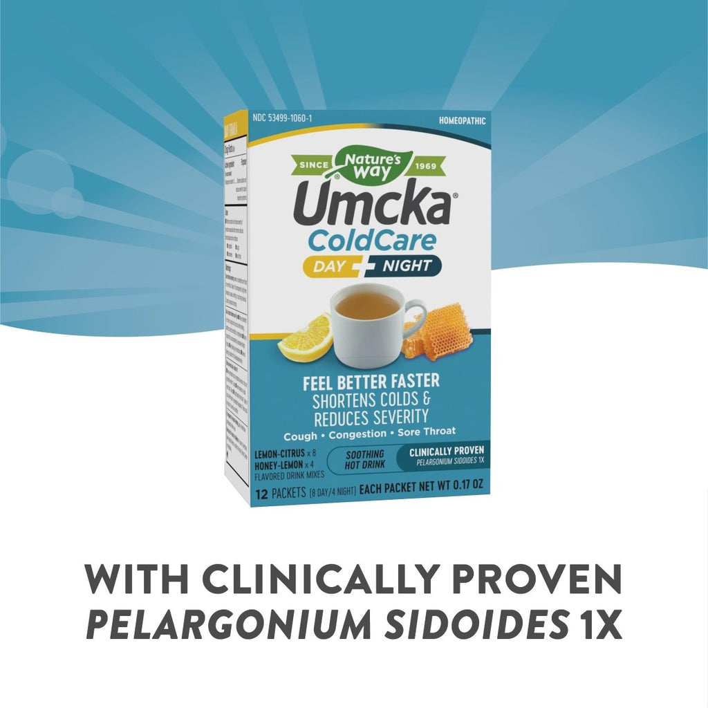 Nature's Way Umcka ColdCare Day + Night, Soothing Hot Drink Mixes, Lemon & Honey Flavors, 12 Packets