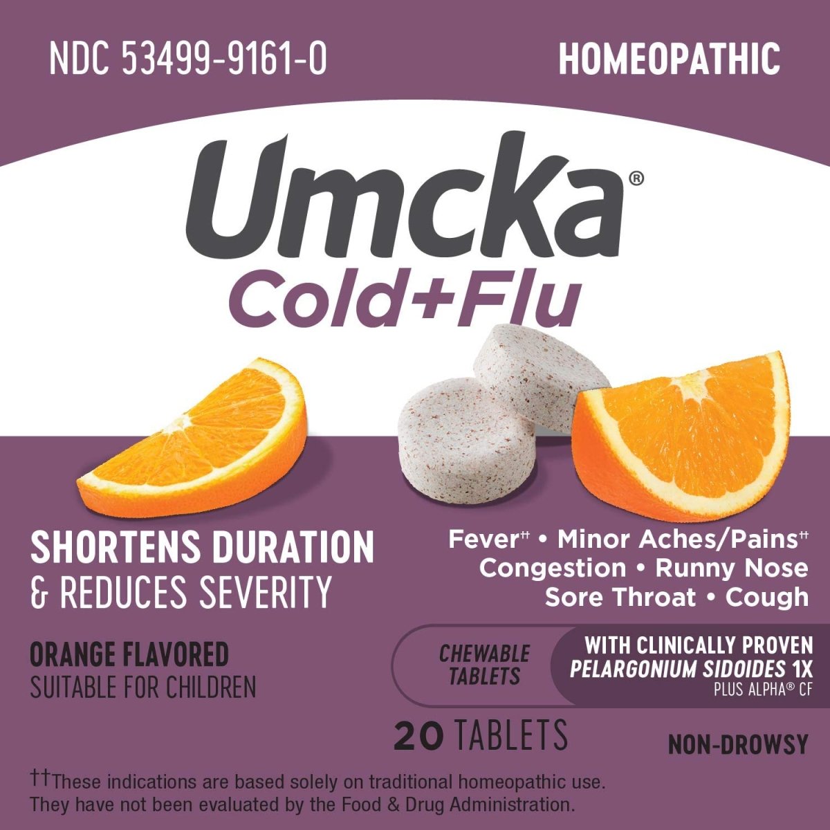 Nature's Way Umcka Cold+Flu Multi-Action Chewables - Non-Drowsy Orange Flavor - 20 Chewables