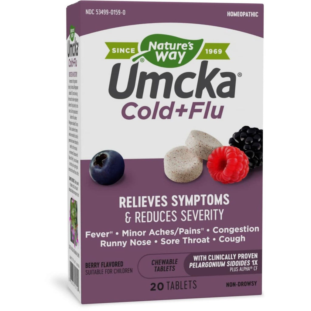 Nature's Way Umcka Cold+Flu Multi-Action Non-Drowsy, Berry Flavored, 20 Chewables