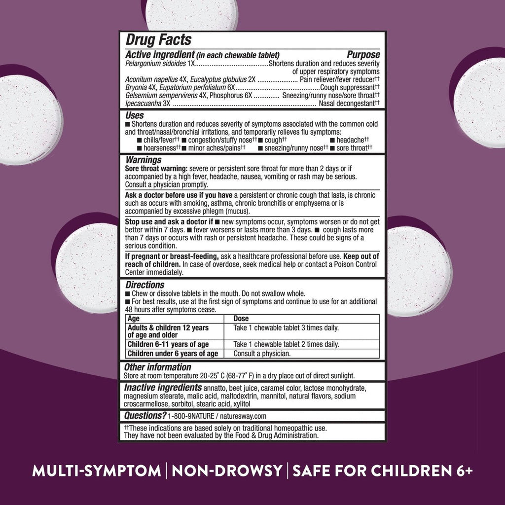 Nature's Way Umcka Cold+Flu Multi-Action Non-Drowsy, Berry Flavored, 20 Chewables
