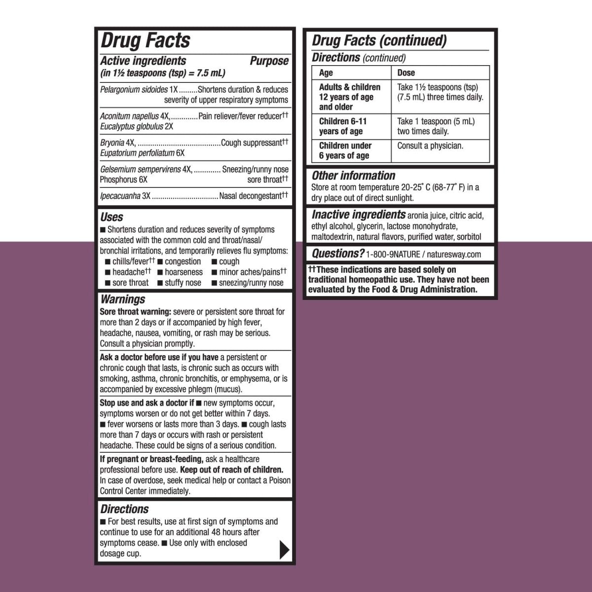 Nature's Way Umcka Cold+Flu Multi-Action Non-Drowsy Syrup, 99.95% Alcohol Free, 4 Oz, Berry Flavor