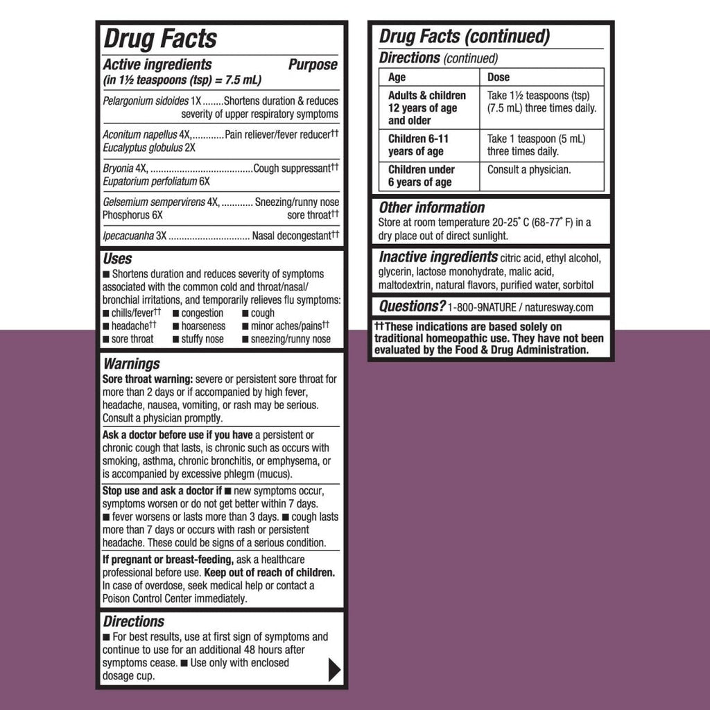 Nature's Way Umcka Cold+Flu Syrup, Fever**, Sore Throat, Cough, and Congestion Relief, Orange Flavored, 4 Fl. Oz.