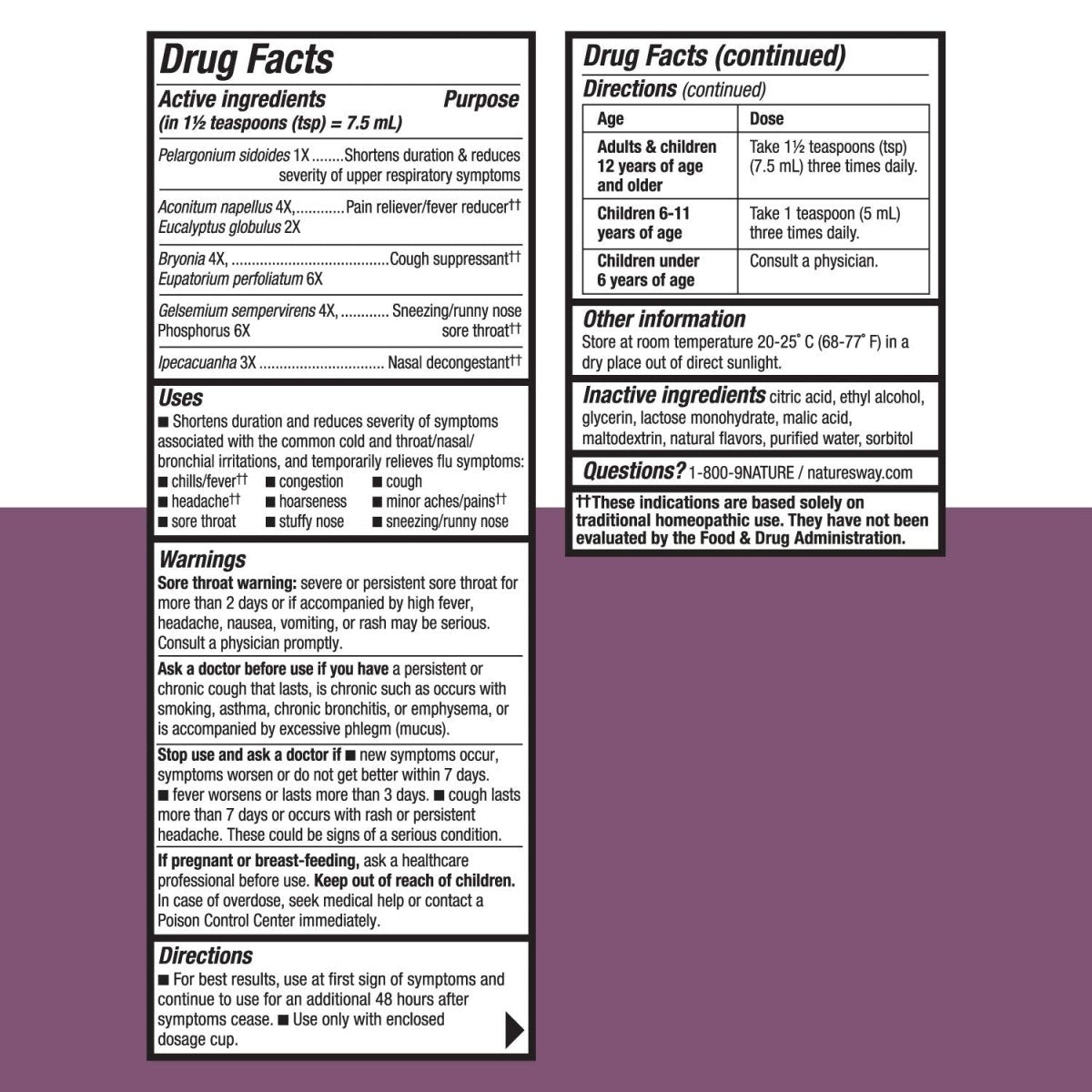 Nature's Way Umcka Cold+Flu Syrup, Fever**, Sore Throat, Cough, and Congestion Relief, Orange Flavored, 4 Fl. Oz.