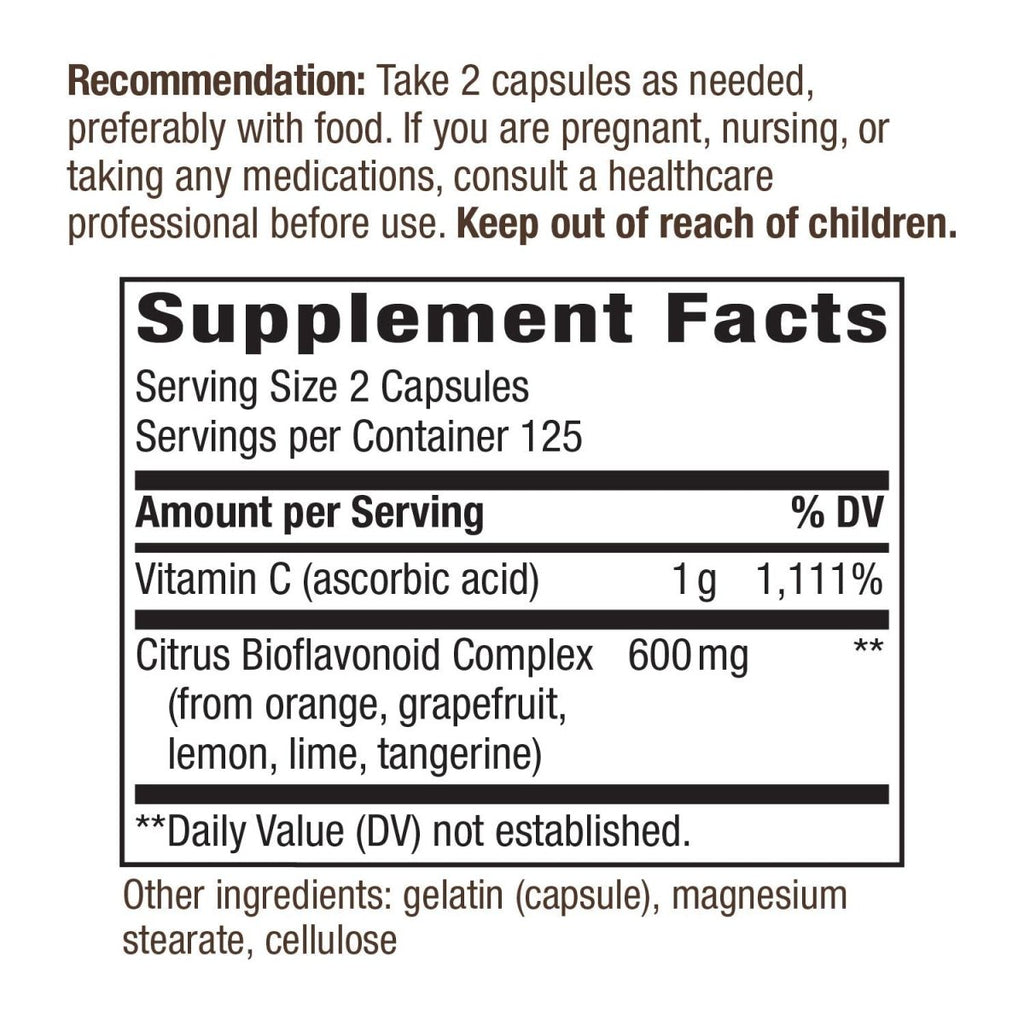 Nature's Way Vitamin C 500 mg with Bioflavonoids; 1000 mg Vitamin C per Serving; 250 Capsules