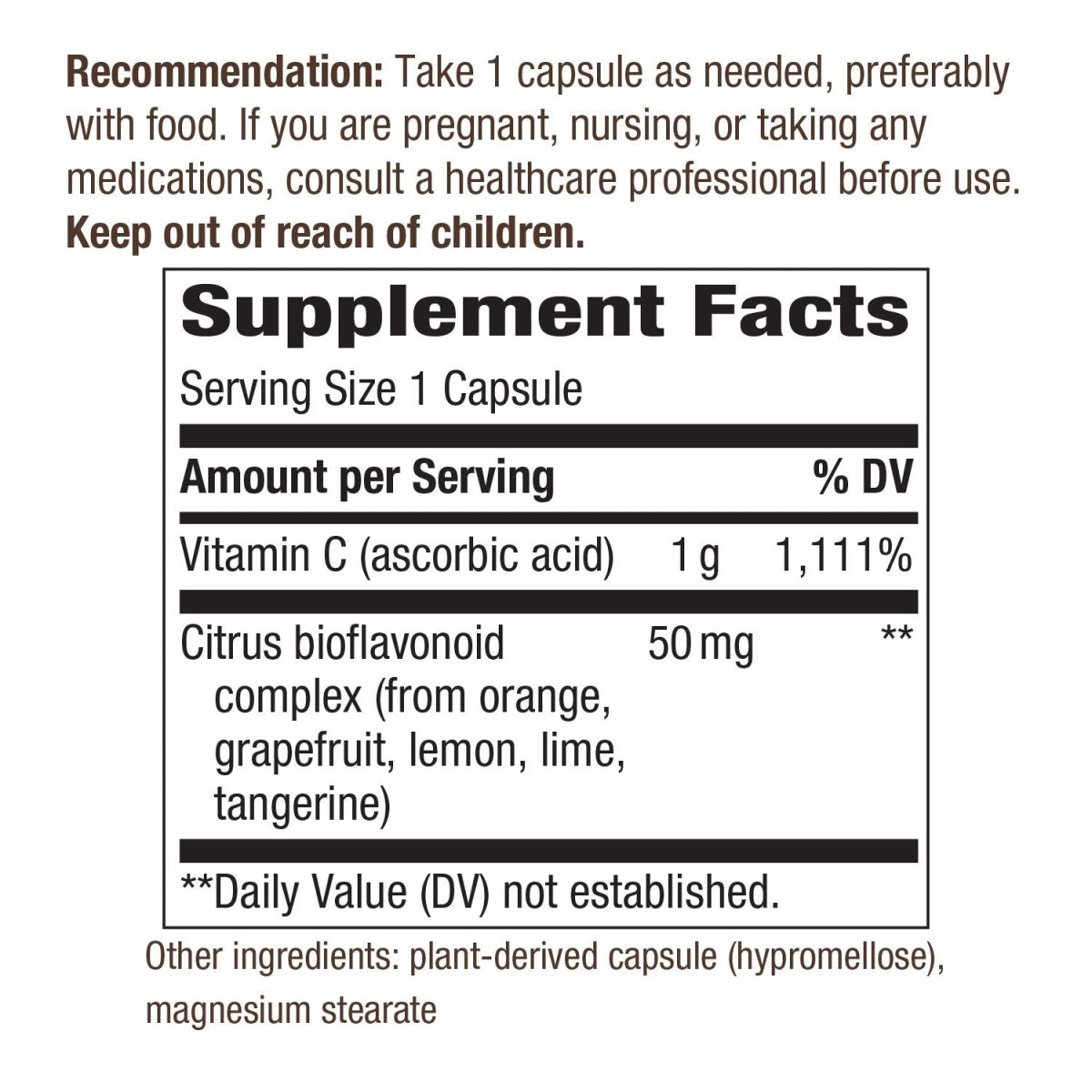 Nature's Way Vitamin C with Bioflavonoids, 1000 mg Vitamin C per Serving, 100 Capsules