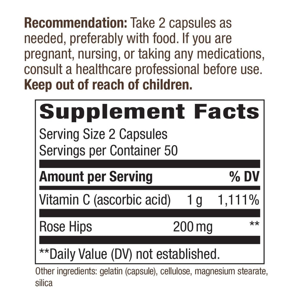 Nature's Way Vitamin C with Rose Hips; 1000 mg per Serving; 100 Capsules