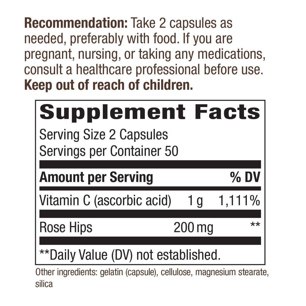 Nature's Way Vitamin C with Rose Hips; 1000 mg per Serving; 100 Capsules