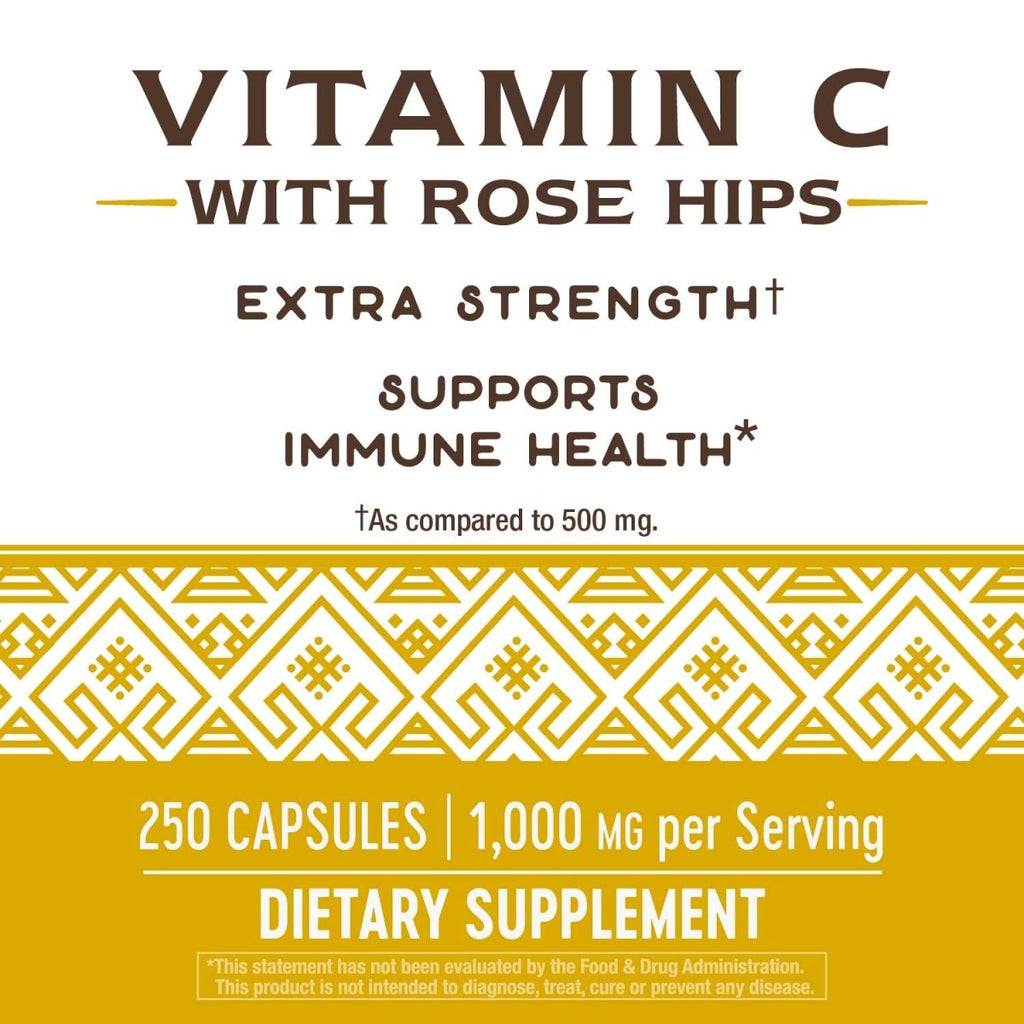 Nature's Way Vitamin C with Rose Hips - Powerful Immune Support and Antioxidant Protection - 1000 mg per Serving, 250 Capsules