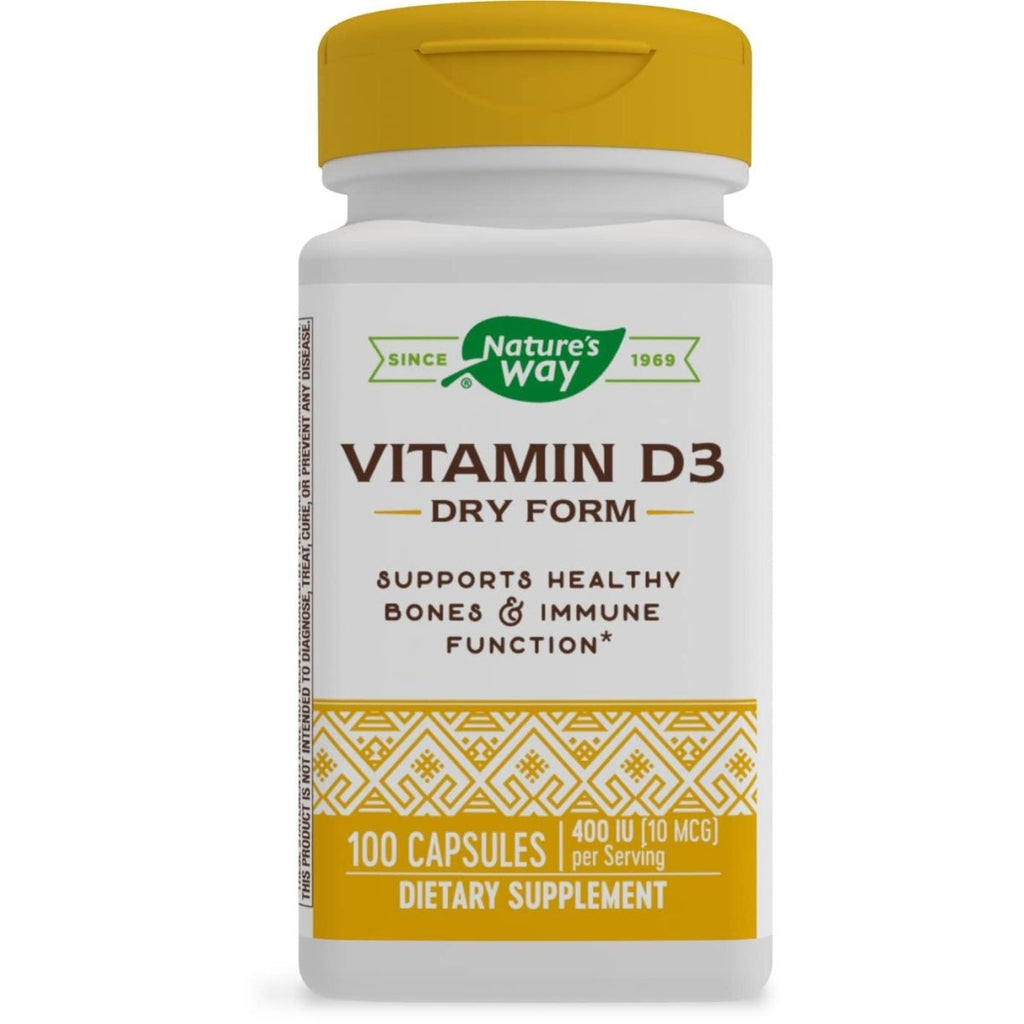 Nature's Way Vitamin D3 Dry Form, Supports Healthy Bones and Immune Function*, 10mcg Per Serving, 100 Capsules
