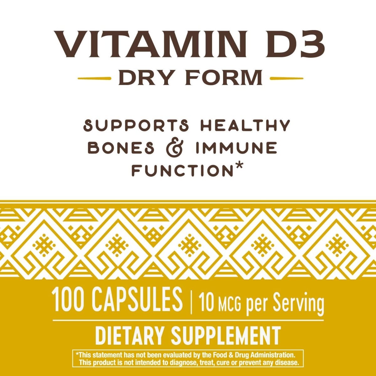 Nature's Way Vitamin D3 Dry Form, Supports Healthy Bones and Immune Function*, 10mcg Per Serving, 100 Capsules