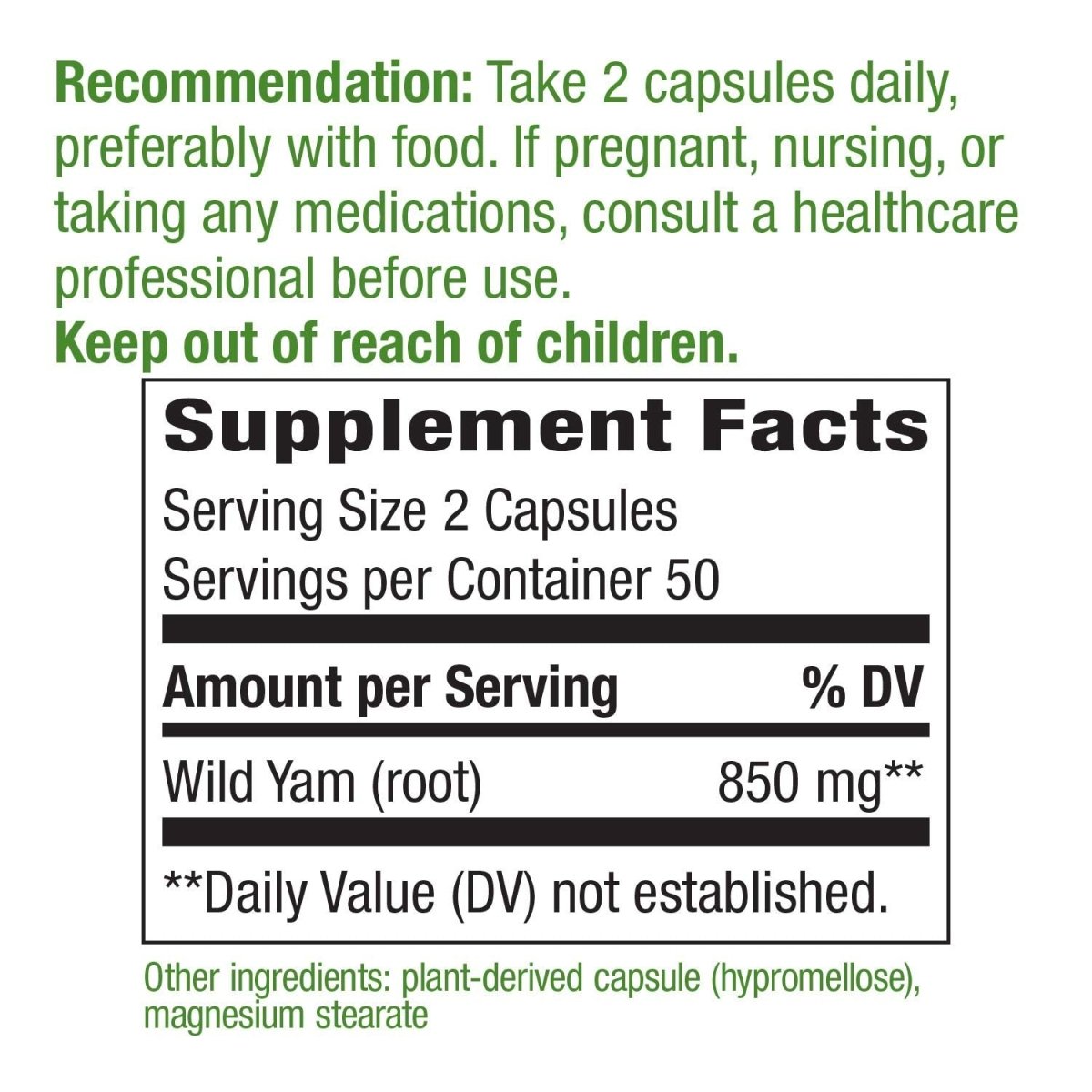 Nature's Way Wild Yam Root - Soothes GI Discomfort - 100 Capsules