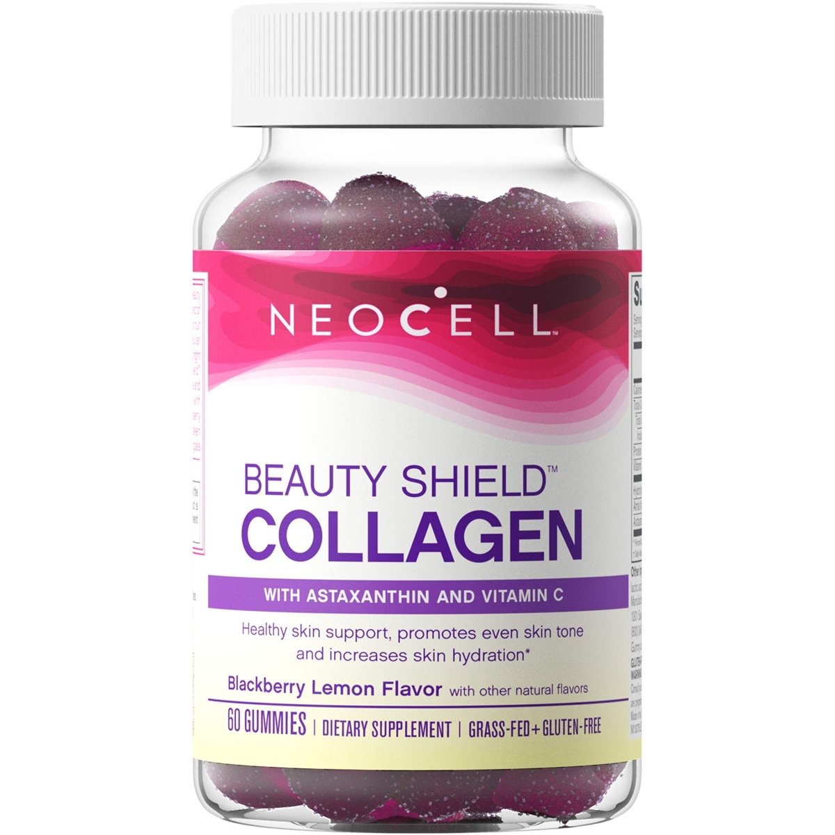 NeoCell Beauty Shield Collagen Gummies with Astaxanthin and Vitamin C For Skin Health, Blackberry Lemon, Gummies, 60 Count, 1 Bottle