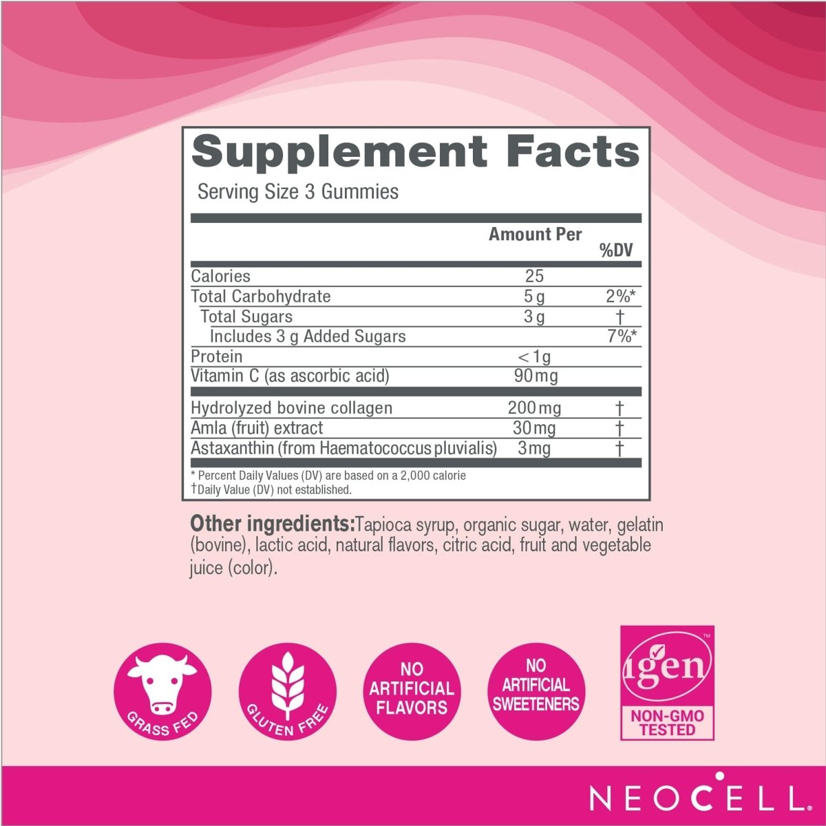 NeoCell Beauty Shield Collagen Gummies with Astaxanthin and Vitamin C For Skin Health, Blackberry Lemon, Gummies, 60 Count, 1 Bottle