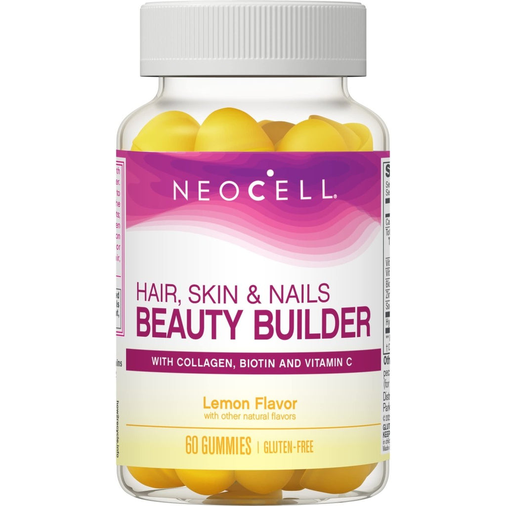 NeoCell Hair, Skin and Nails Beauty Builder With Collagen, Biotin and Vitamin C, Includes Antioxidants, Gummy, Lemon, 60 Count, 1 Bottle