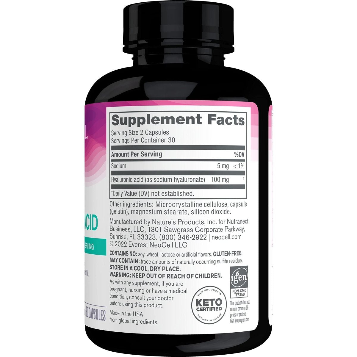 NeoCell Hyaluronic Acid Capsules, Essential Lubricant, Supports Tissue Hydration, Gluten Free, 60 Count, 1 Bottle