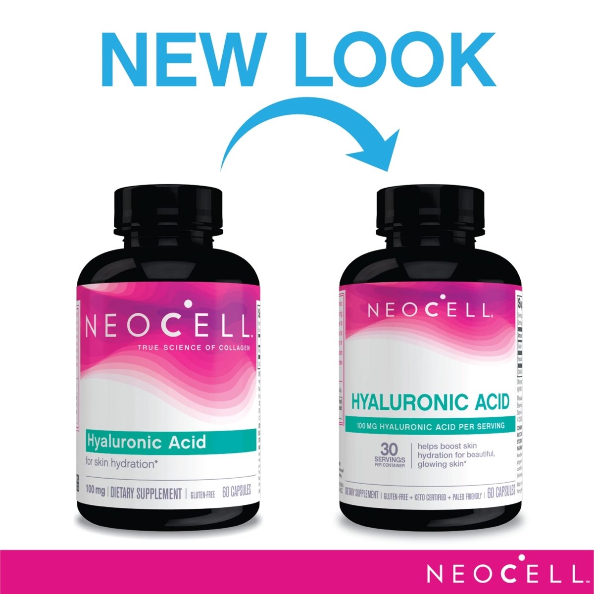 NeoCell Hyaluronic Acid Capsules, Essential Lubricant, Supports Tissue Hydration, Gluten Free, 60 Count, 1 Bottle