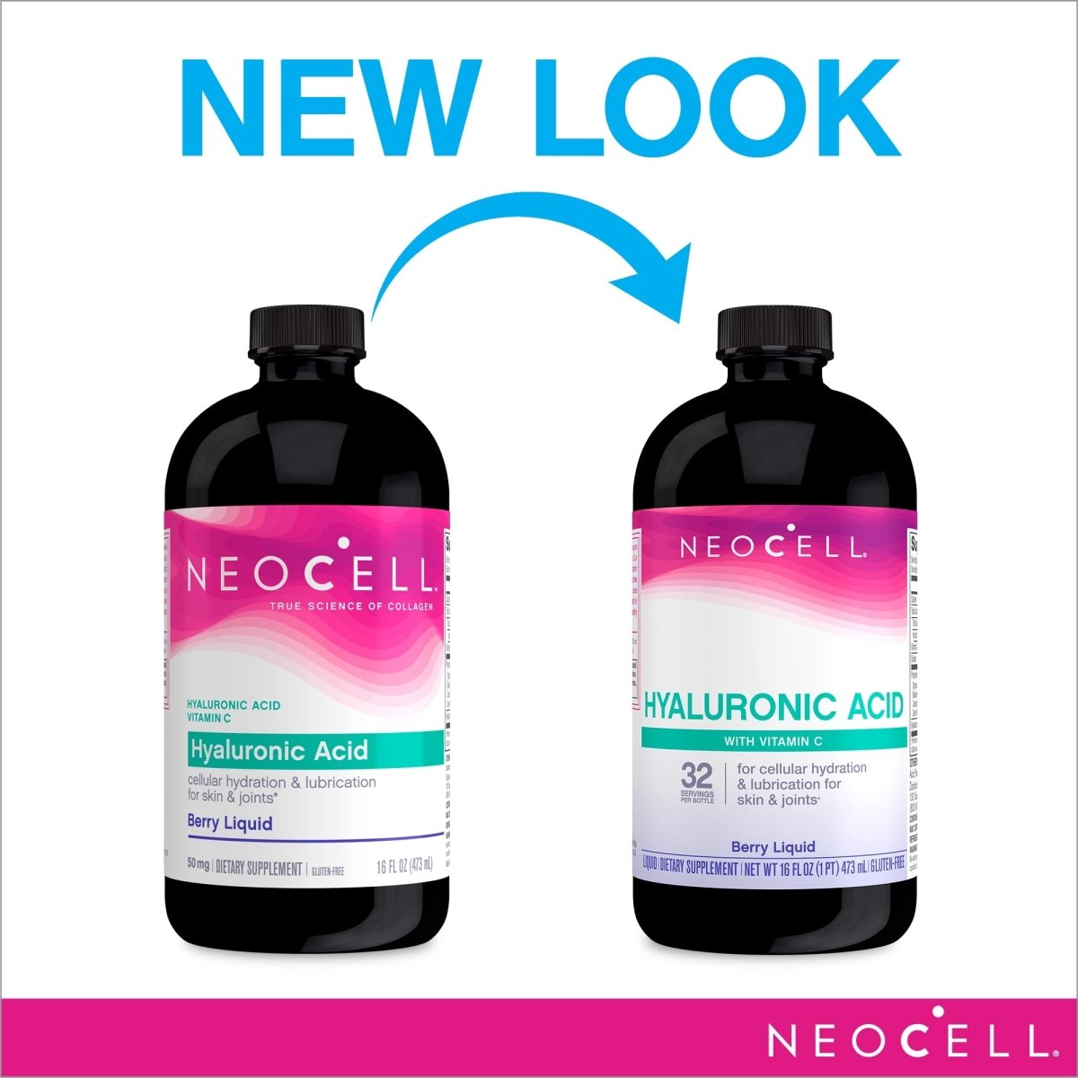 NeoCell Hyaluronic Acid Liquid with Vitamin C, Fights Collagen Depletion, Supports Tissue Hydration, Gluten Free, Berry, 16 Fl. Oz