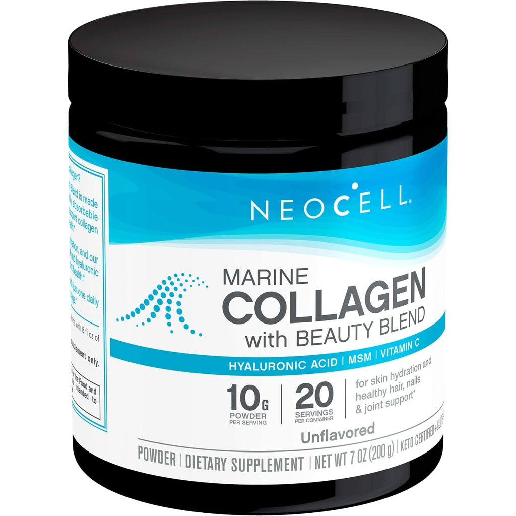 NeoCell Marine Collagen with Beauty Blend; for Skin Hydration; Healthy Hair, Nails and Joint Support; Keto Certified, Gluten Free; Unflavored Powder, 7 Ounces, 20 Servings*
