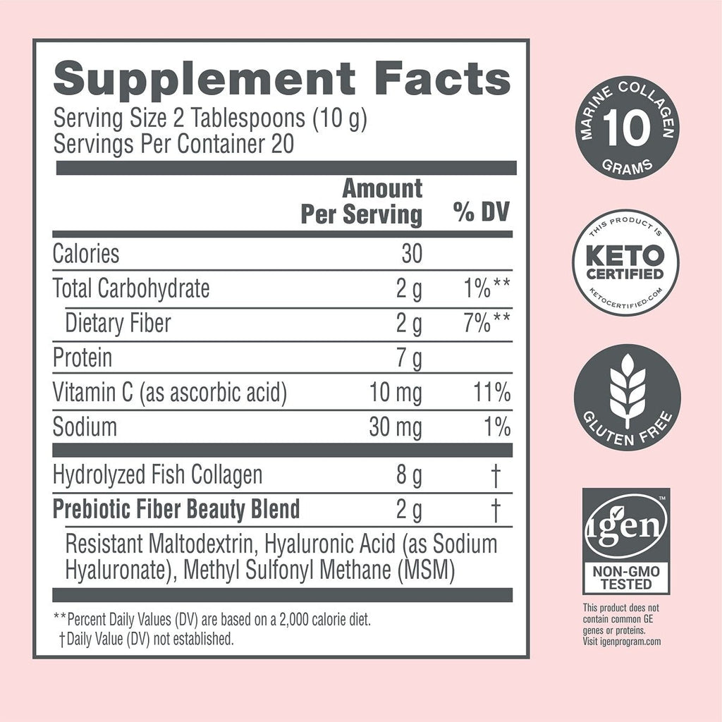 NeoCell Marine Collagen with Beauty Blend; for Skin Hydration; Healthy Hair, Nails and Joint Support; Keto Certified, Gluten Free; Unflavored Powder, 7 Ounces, 20 Servings*