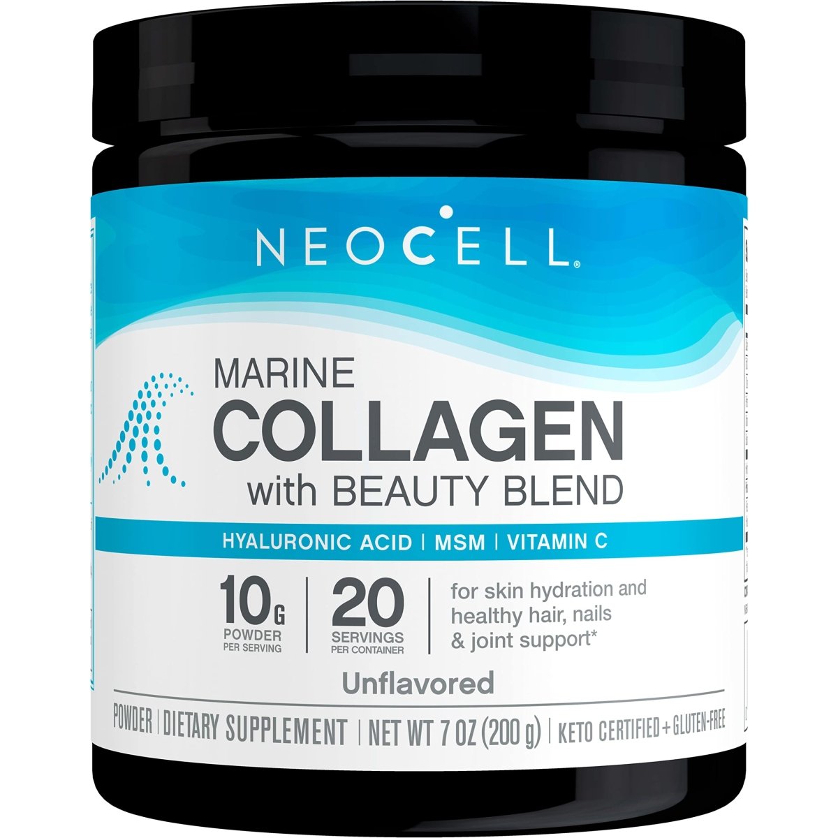 NeoCell Marine Collagen with Beauty Blend; for Skin Hydration; Healthy Hair, Nails and Joint Support; Keto Certified, Gluten Free; Unflavored Powder, 7 Ounces, 20 Servings*