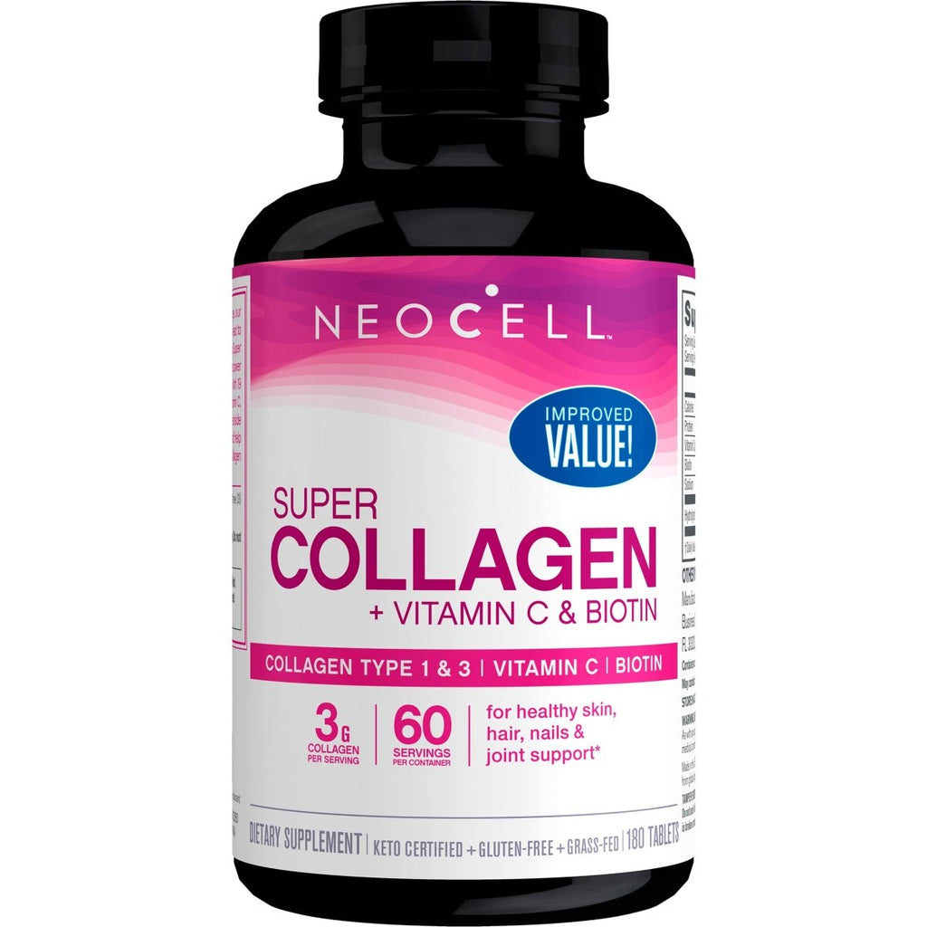 NeoCell Super Collagen With Vitamin C and Biotin, Skin, Hair and Nails Supplement, Includes Antioxidants, Tablet, 180 Count, 1 Bottle