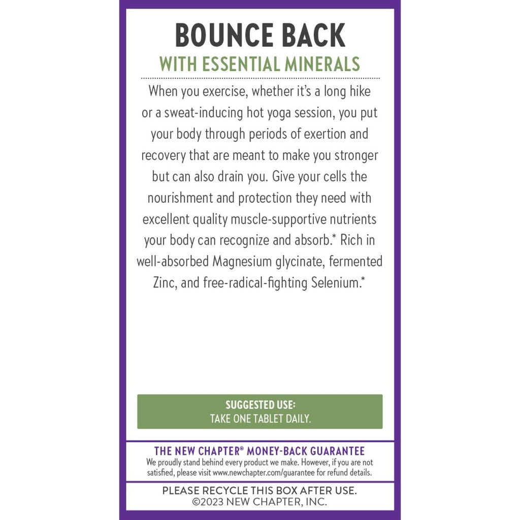 New Chapter Magnesium-Selenium-Zinc Supplement for Active Bodies, Bounce Back After Exercise with Muscle Support Minerals + Hydrating Electrolytes, 325 mg Magnesium in One-Daily Tablet, 30 Count