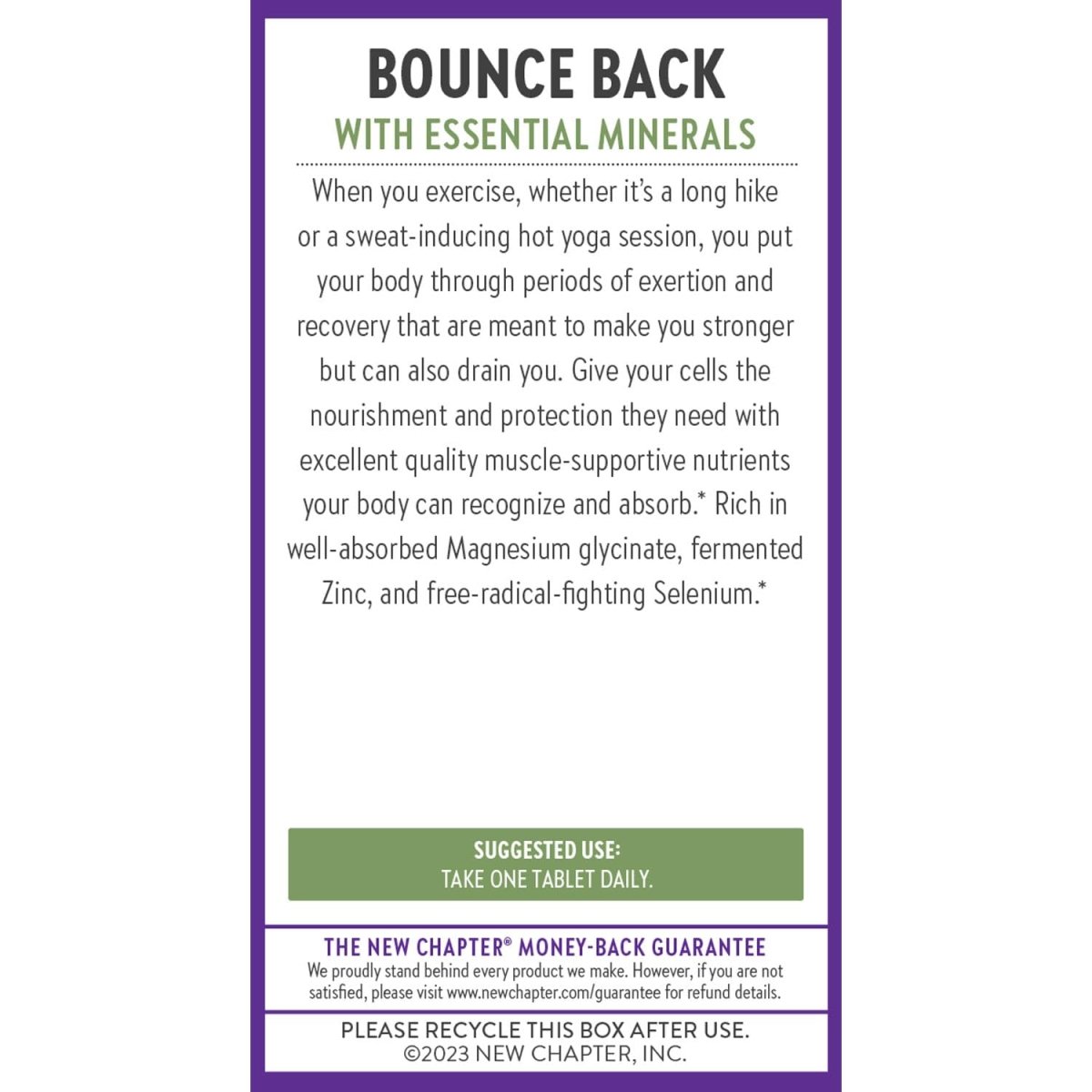 New Chapter Magnesium-Selenium-Zinc Supplement for Active Bodies, Bounce Back After Exercise with Muscle Support Minerals + Hydrating Electrolytes, 325 mg Magnesium in One-Daily Tablet, 30 Count