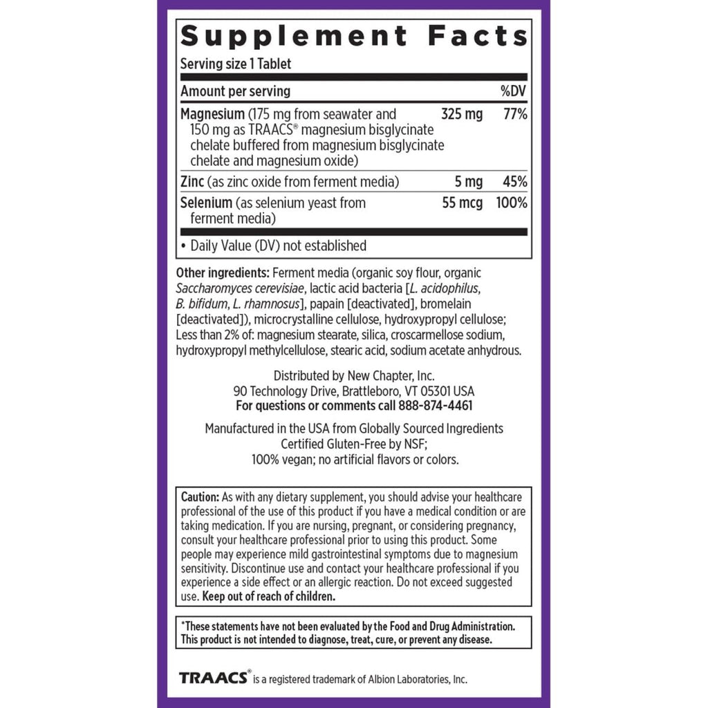 New Chapter Magnesium-Selenium-Zinc Supplement for Active Bodies, Bounce Back After Exercise with Muscle Support Minerals + Hydrating Electrolytes, 325 mg Magnesium in One-Daily Tablet, 30 Count