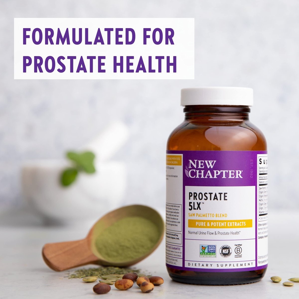 New Chapter Prostate Supplement - Prostate 5LX with Saw Palmetto + Selenium for Prostate Health - 120 ct Vegetarian Capsule