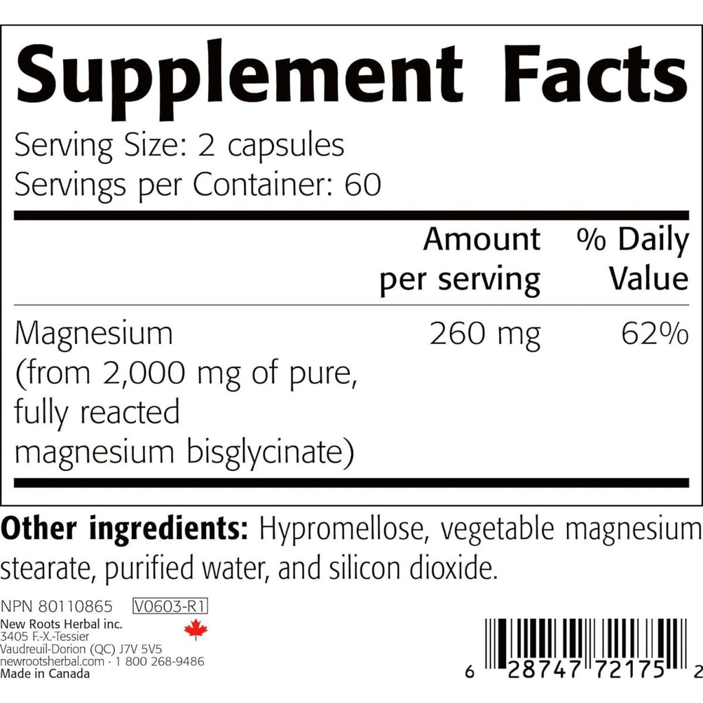 New Roots Herbal Pure Magnesium Bisglycinate 130 mg 120 Capsules