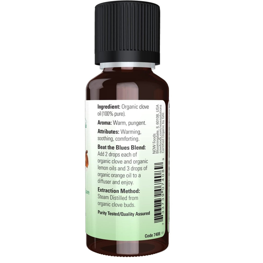 NOW Essential Oils, Organic Clove Oil, Balancing Aromatherapy Scent, Steam Distilled, 100% Pure, Vegan, Child Resistant Cap, 1-Ounce