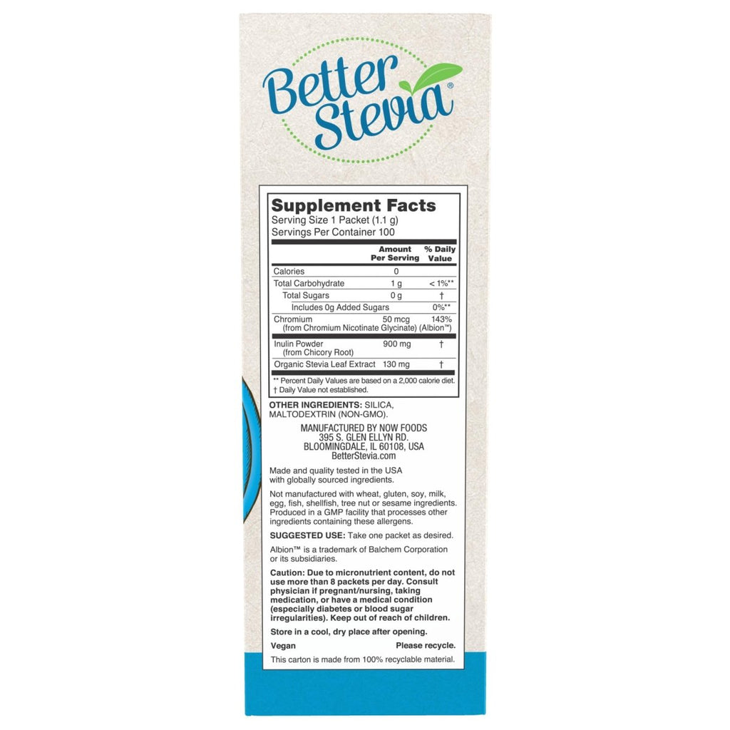 Now Foods Better Stevia Balance with Chromium & Inulin 100 Packets - 6968
