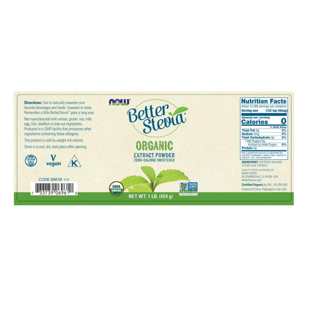 Now Foods BetterStevia Extract Powder Organic 1 Pound - 6961
