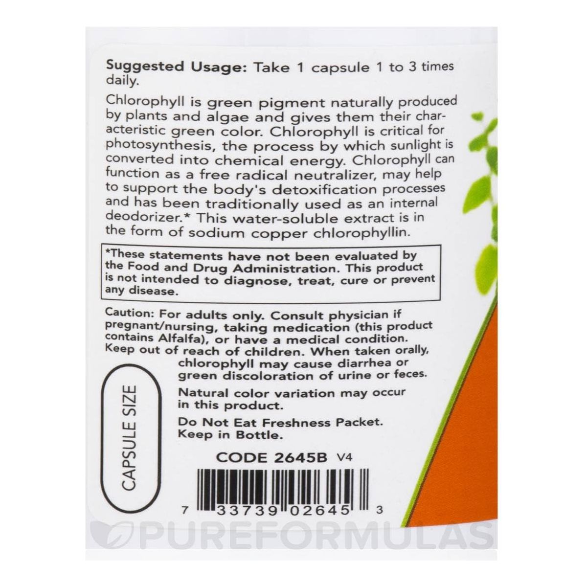 Now Foods Chlorophyll 100 mg 90 Vcaps - 2645