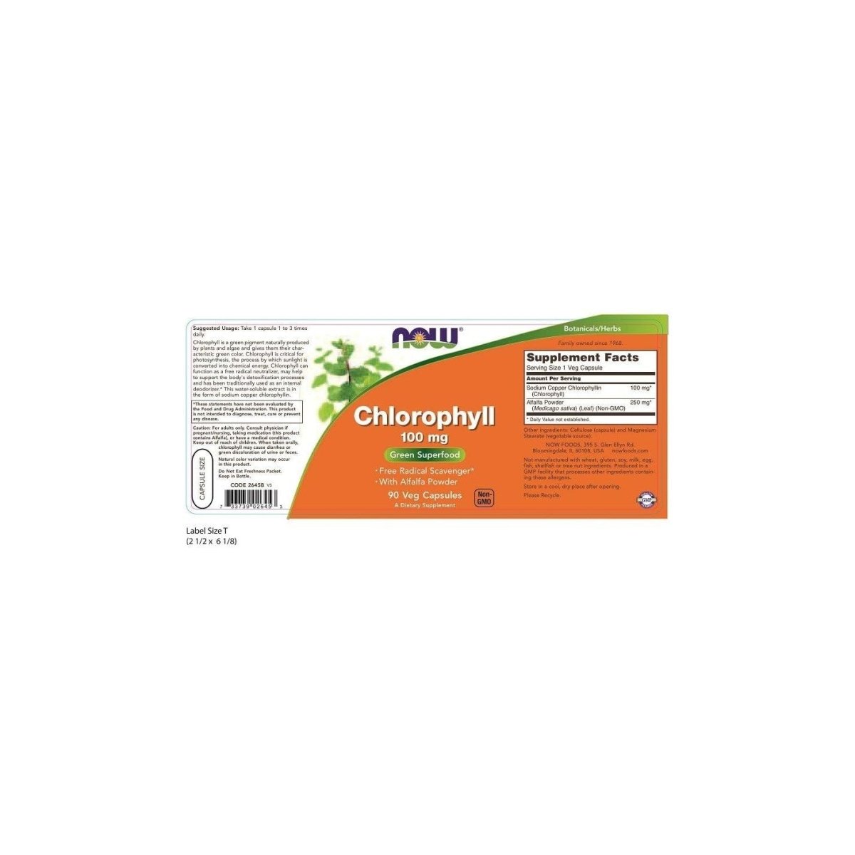 Now Foods Chlorophyll 100 mg 90 Vcaps - 2645
