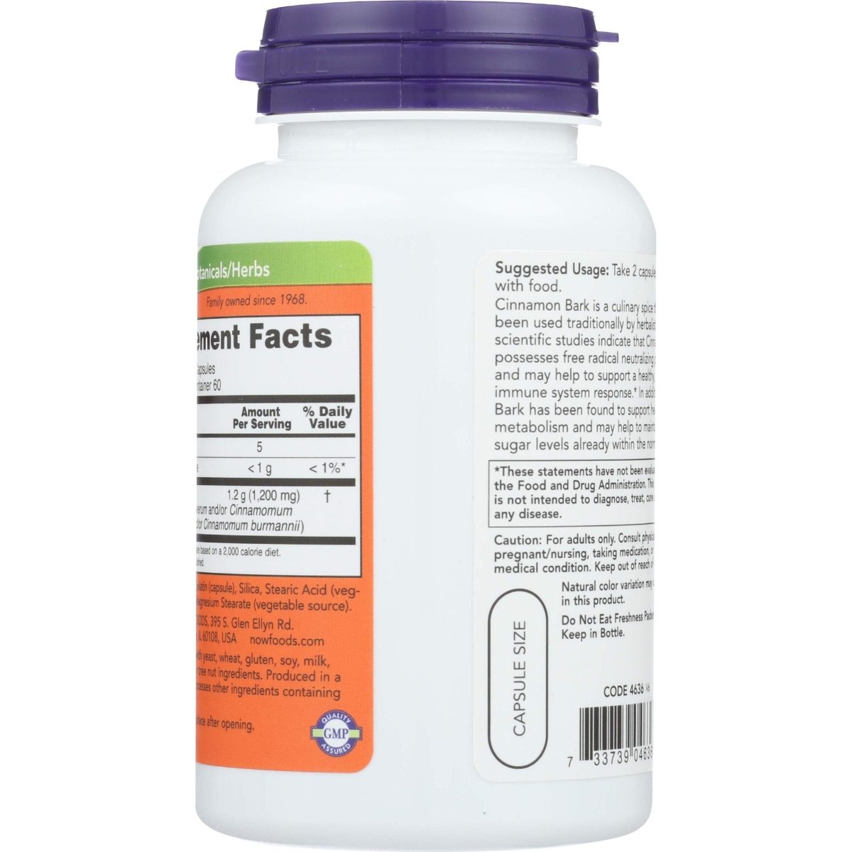 Now Foods Cinnamon Bark 600 mg 120 Vcaps - 4636