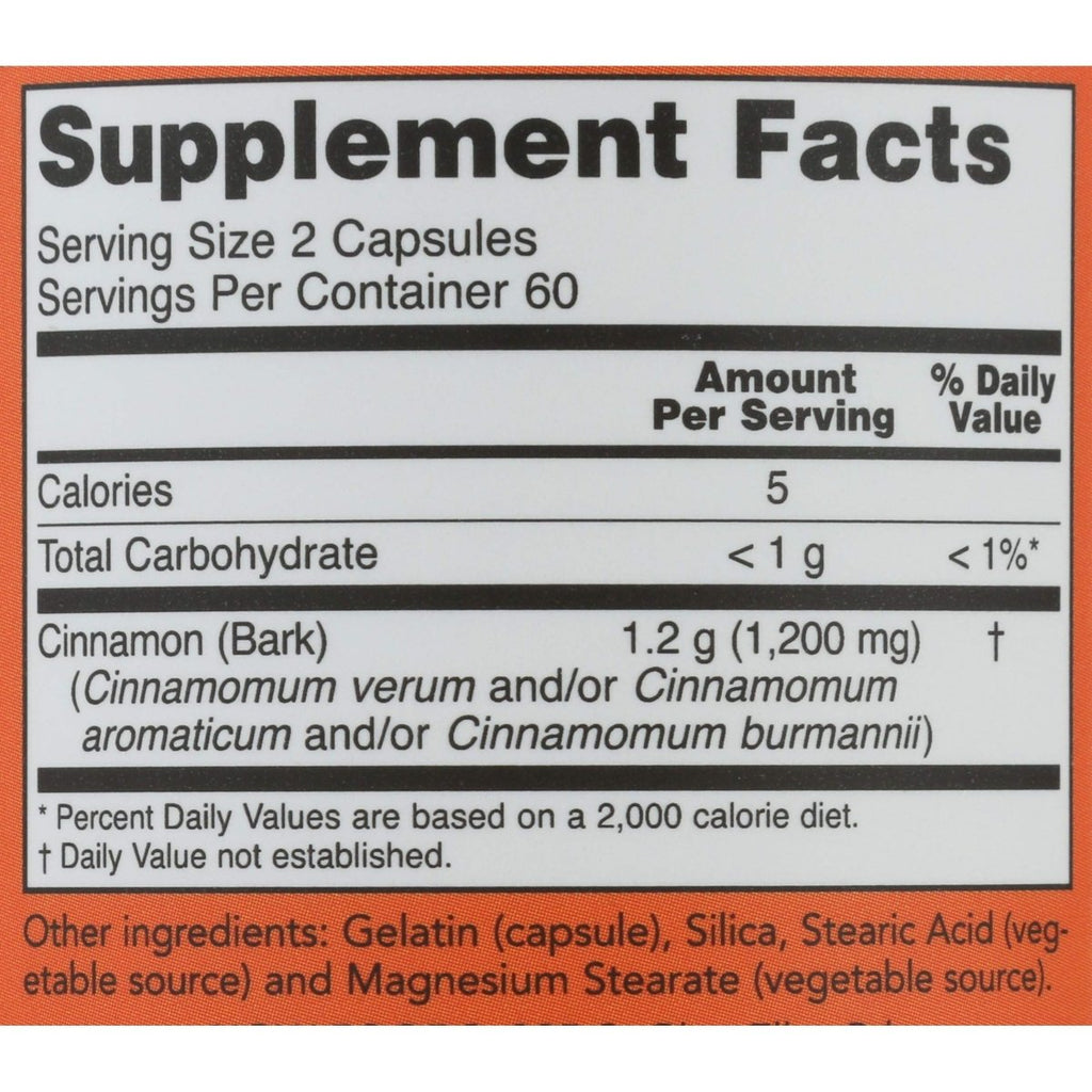 Now Foods Cinnamon Bark 600 mg 120 Vcaps - 4636