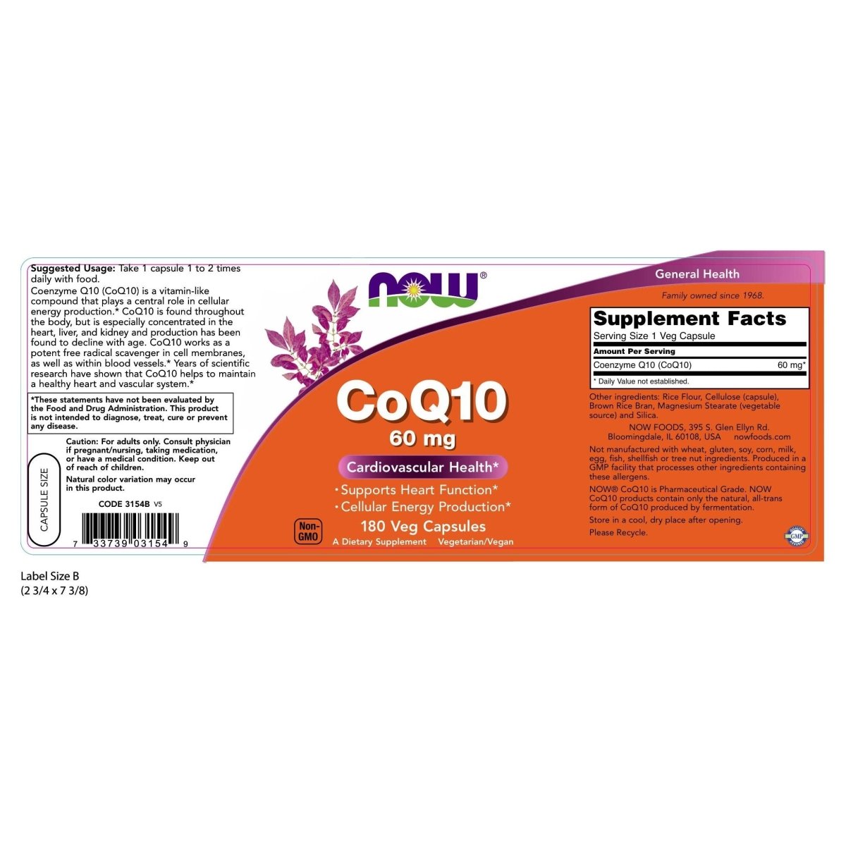 Now Foods CoQ10 60 mg 180 Vcaps -3154