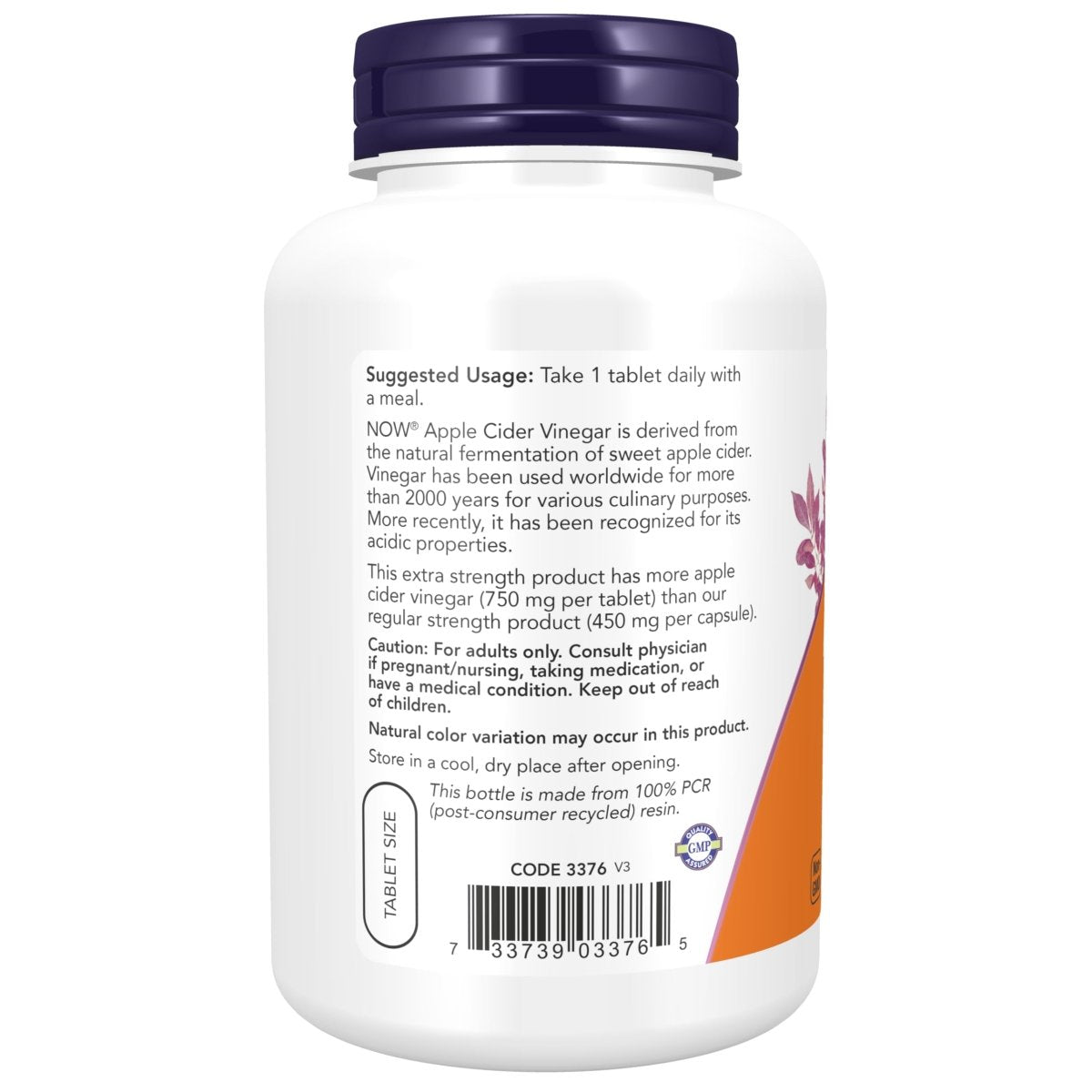 Now Foods Extra Strength Apple Cider Vinegar 750mg 180 Tablets - 3376