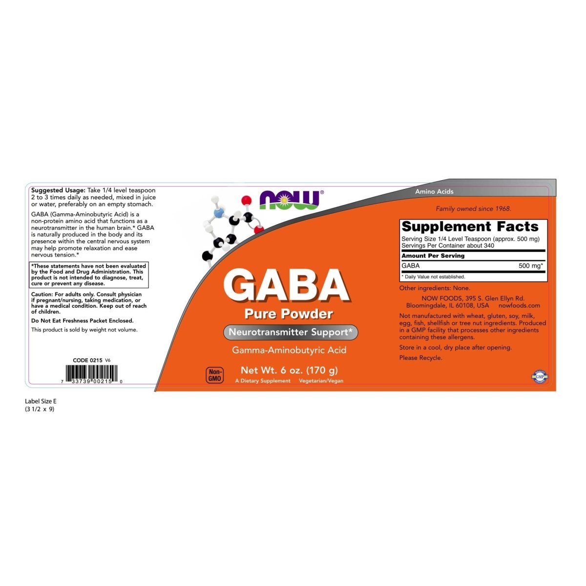 Now Foods GABA Powder 6oz - 0215
