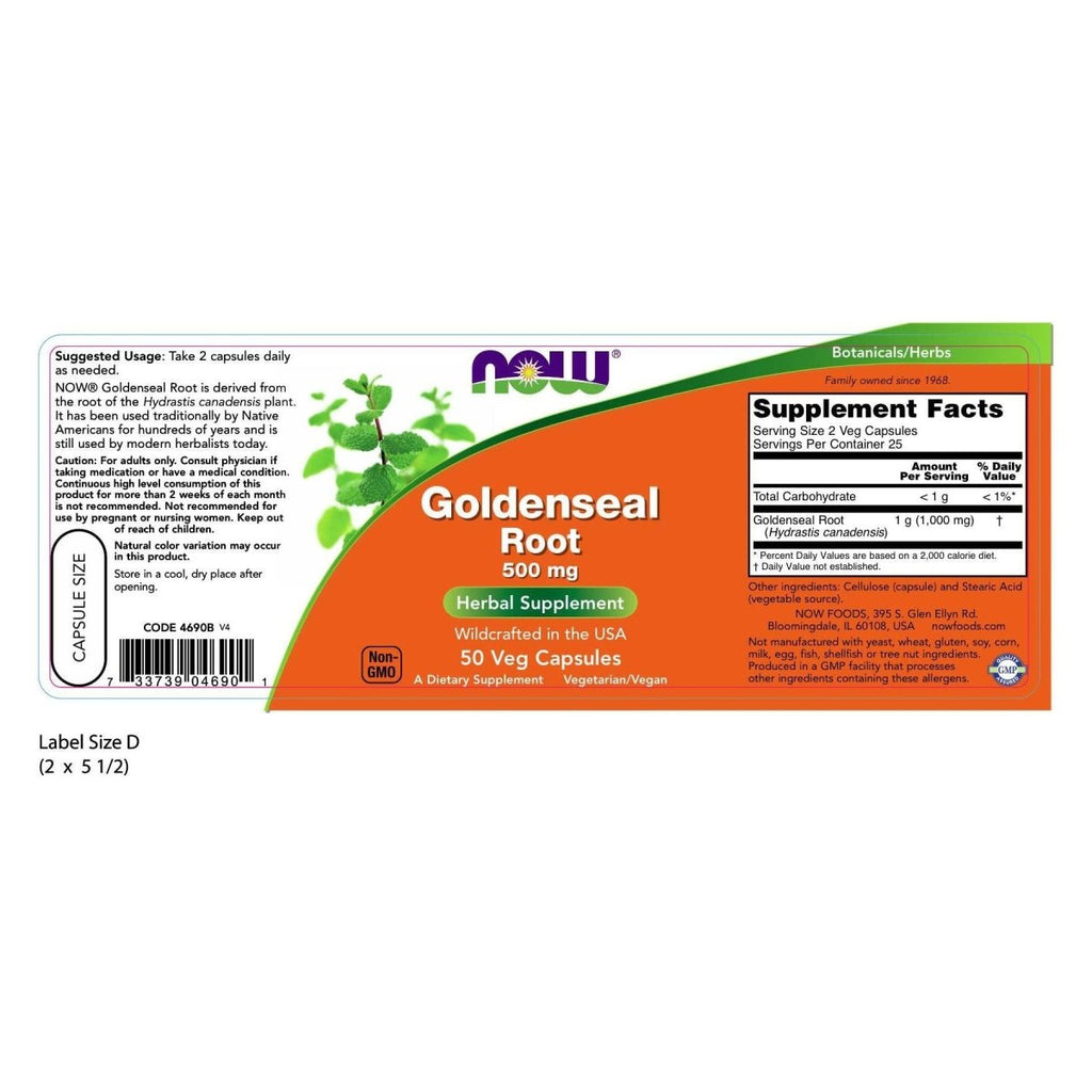 Now Foods Goldenseal Root 500 mg 50 Vcaps - 4690