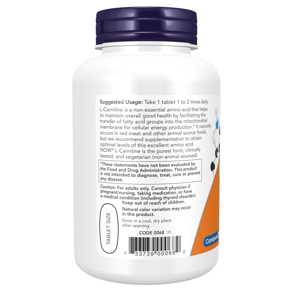 Now Foods L-Carnitine 1000 mg 100 Tablets - 0068
