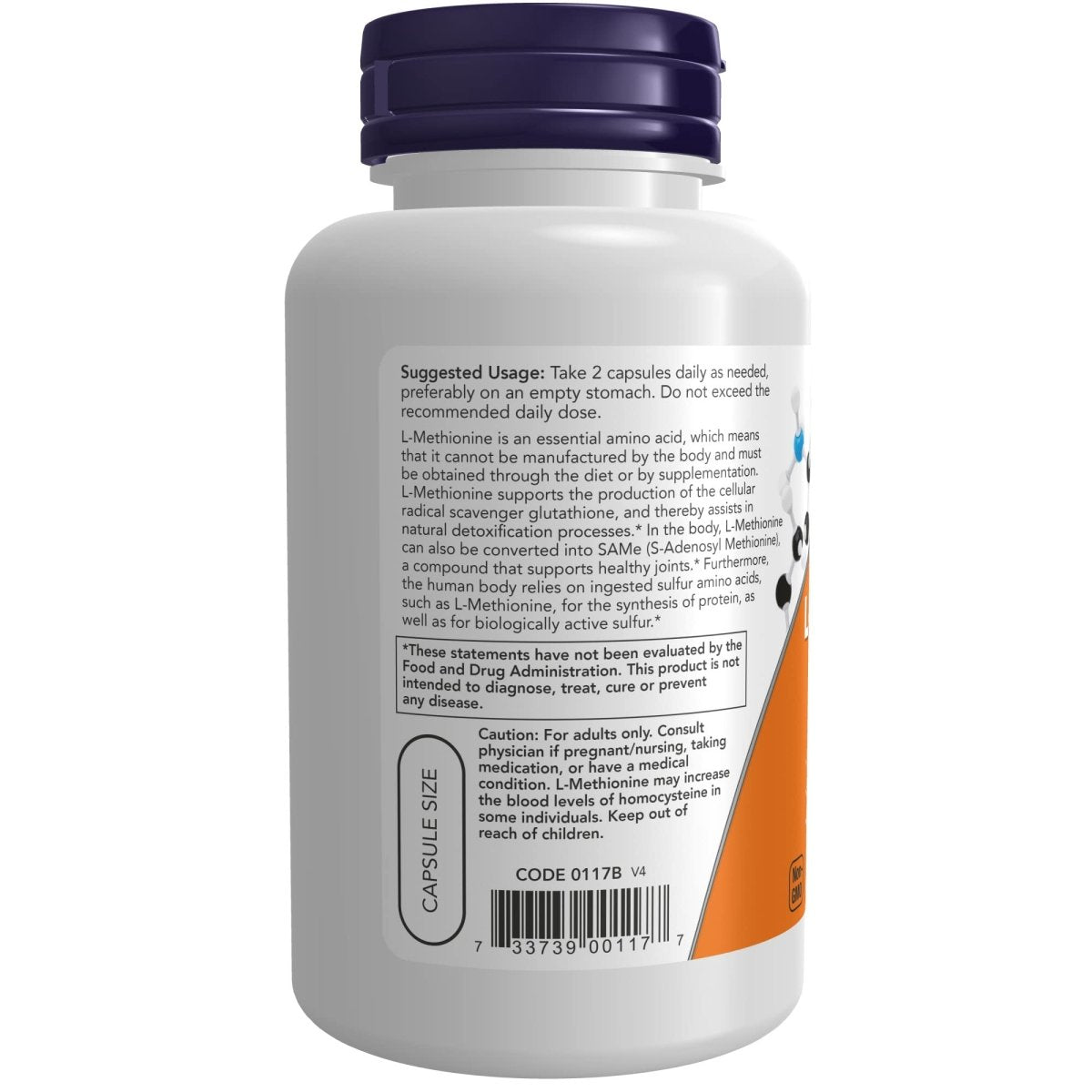 Now Foods L-Methionine 500 mg 100 Capsules - 0117