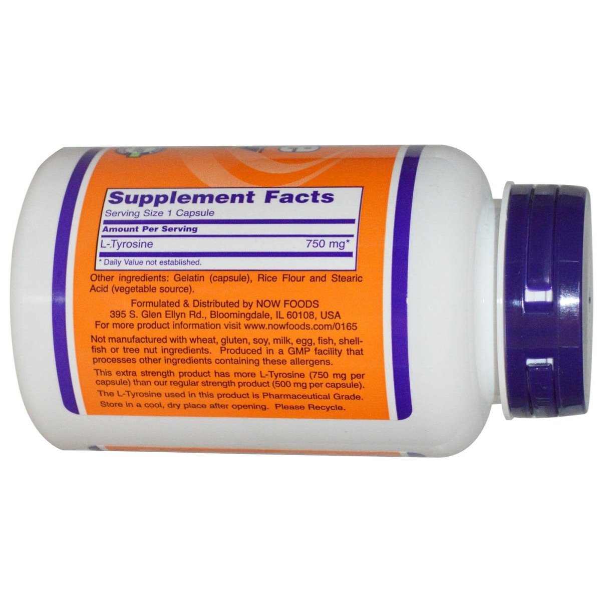 Now Foods L-Tyrosine 750 mg Extra Strength 90 Vcaps - 0165