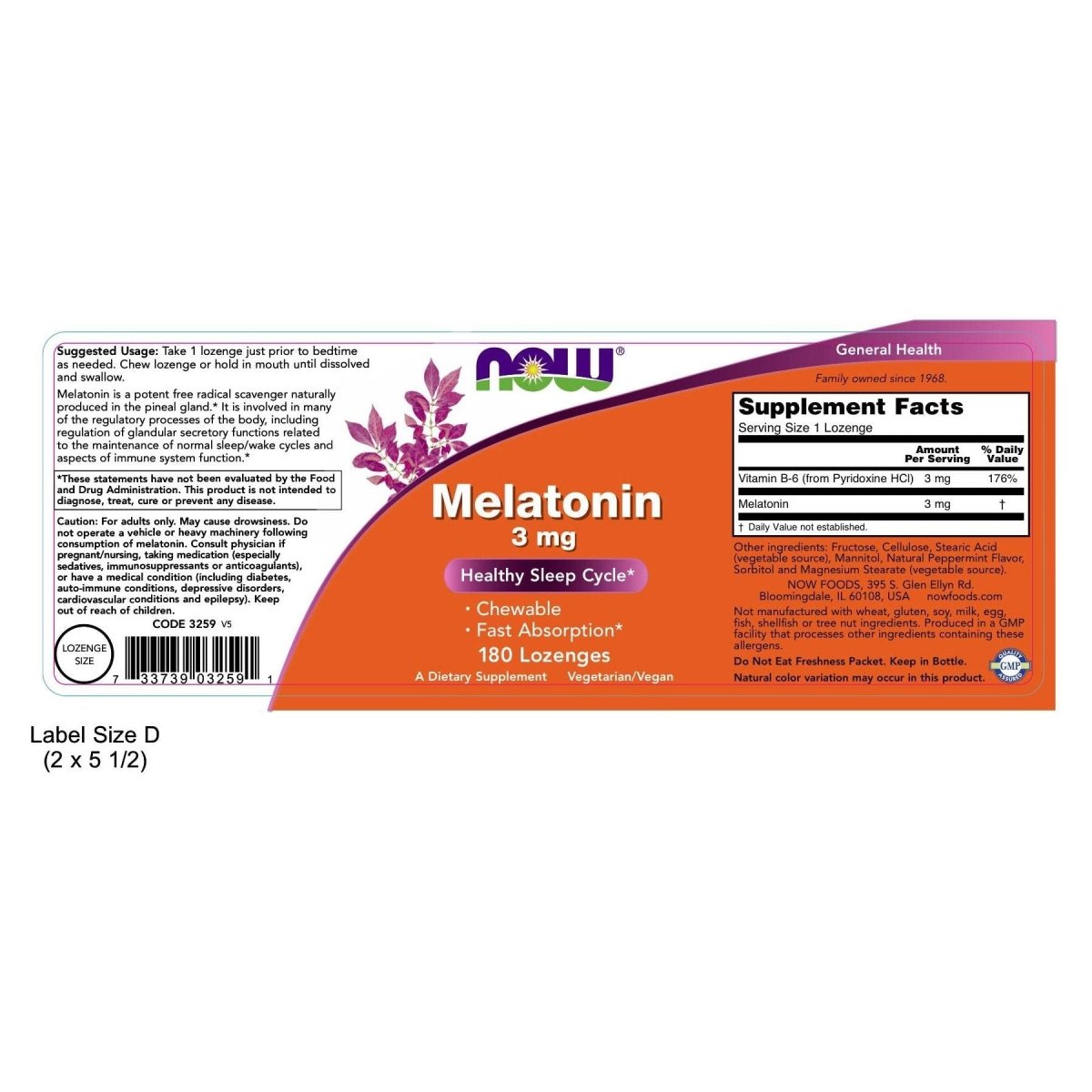 Now Foods Melatonin 3 mg 180 Lozenges - 3259