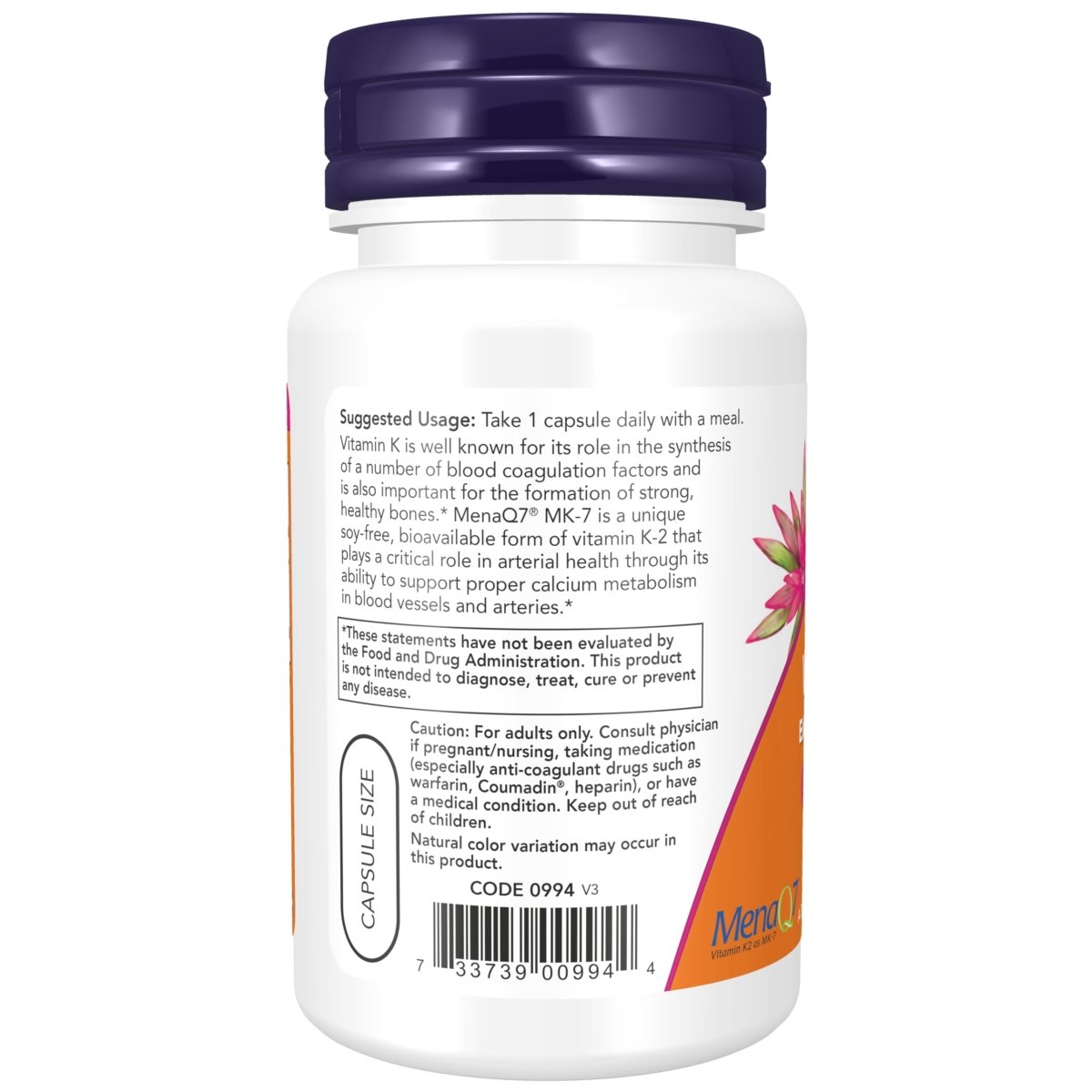 Now Foods MK-7 Vitamin K-2 Extra Strength 300 mg 60 Vcaps - 0994