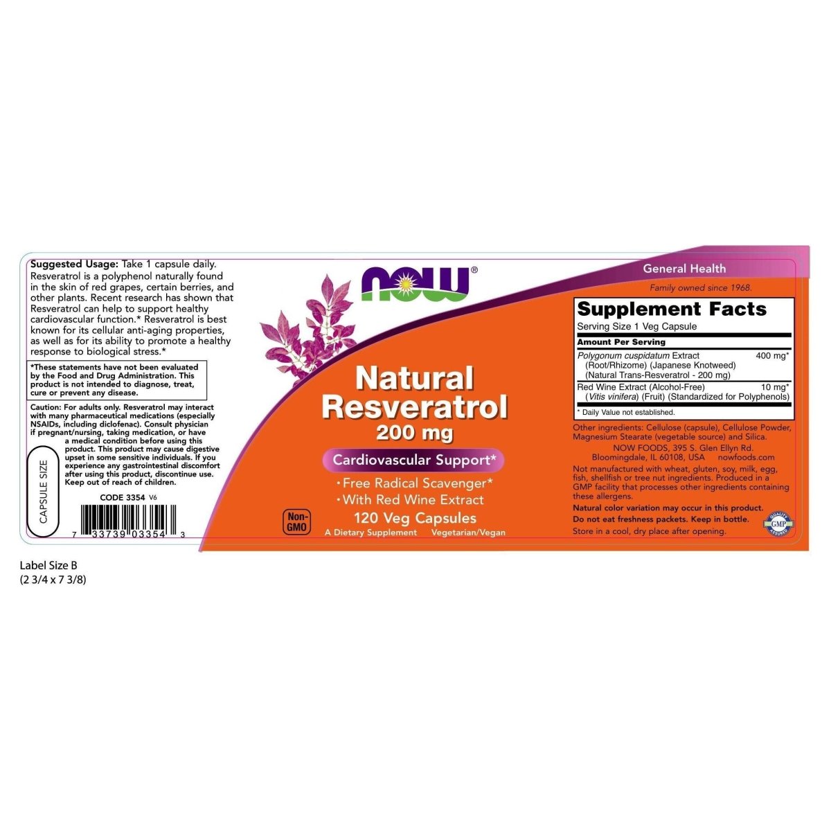 Now Foods Natural Resveratrol 200 mg 120 Vcaps - 3354
