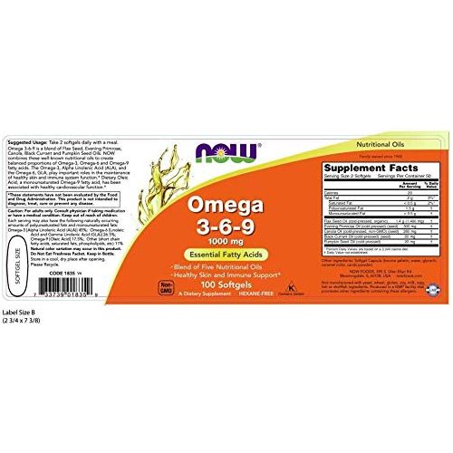 Now Foods Omega 3-6-9 1000 mg 100 Softgels - 1835