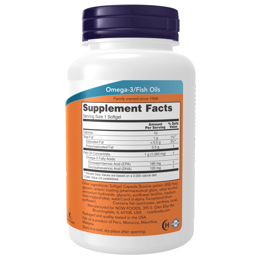 Now Foods Omega-3, Molecularly Distilled & Enteric Coated 180 Softgels - 1657