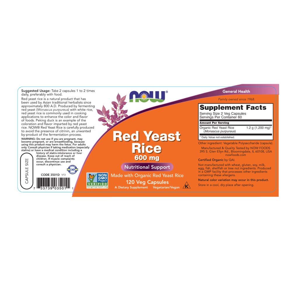 Now Foods Red Yeast Rice 600 mg 120 Vcaps - 3501